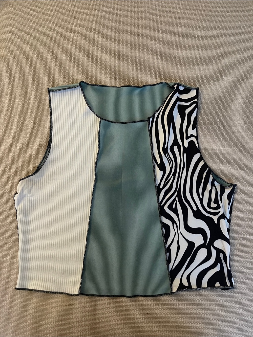 Only Colorblock Zebra Panel Tank Top - Green/White/Black